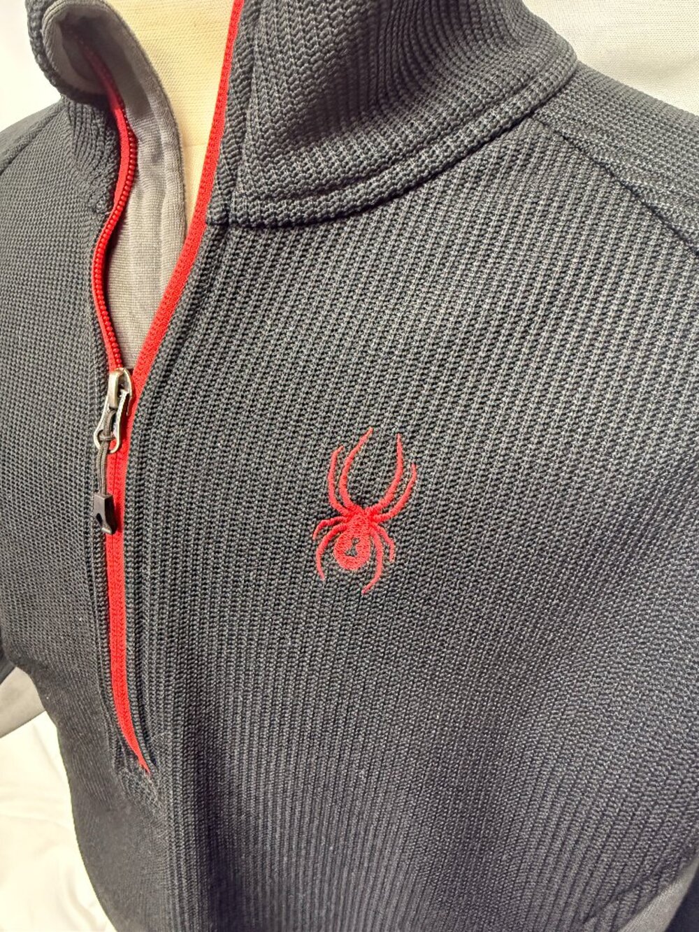Spyder Men’s XL 1/4 Zip Performance Fleece Pullover Black Red Gray Ski/Outdoors